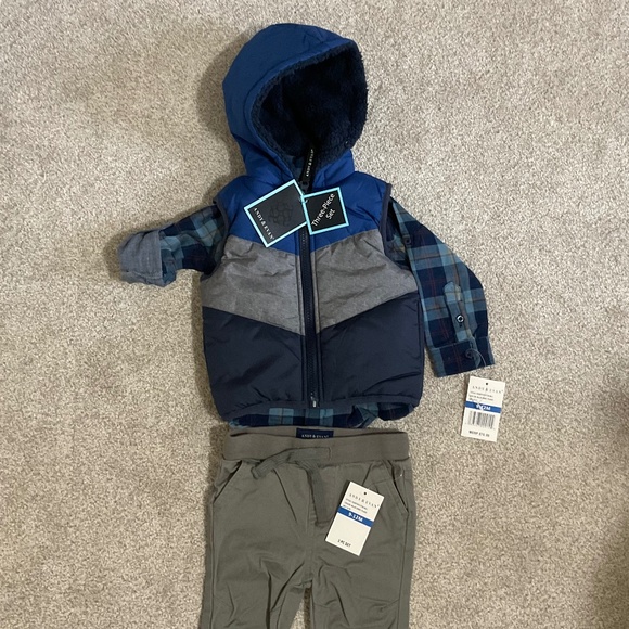 Andy and Evan infant boys 2pc Hooded Puffer Vest Shirt and Pants set 9-12M - Picture 13 of 16